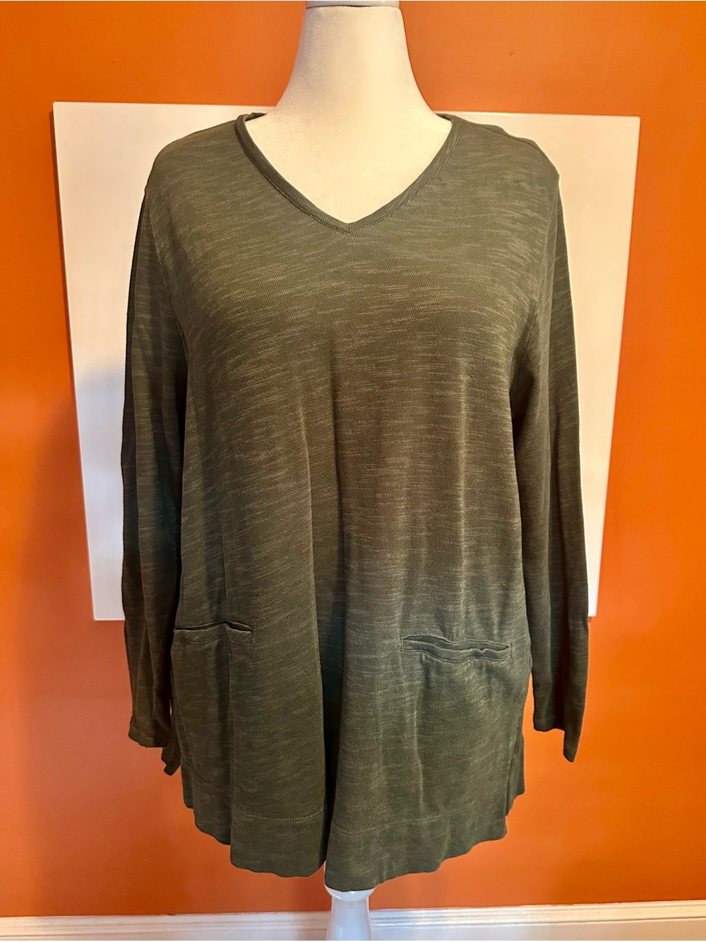 J. Jill Olive Green Slub Knit V-Neck Tunic Top 2X